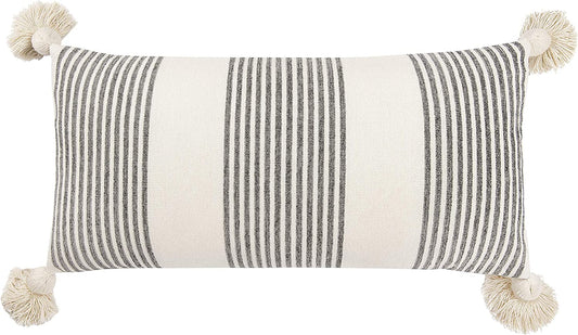 35 L x 16H  Cotton & Chenille Gray Vertical Striped Pillow