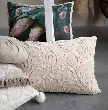 Cotton Velvet Lumbar Cutwork Pillow