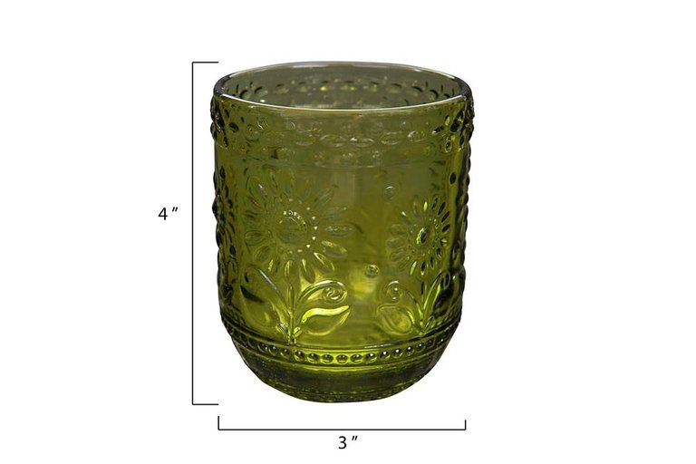 12 oz. Green Embossed Drinking Glass/Votive Holder